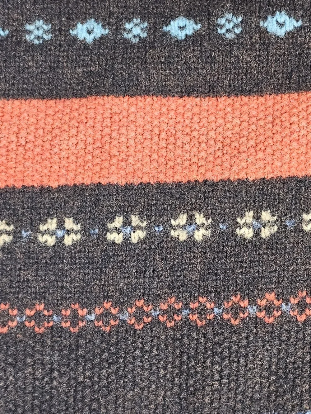 Crazy Horse 100% Wool Brown Orange Full-Zip Cardigan Southwest Fair Isle Size M
